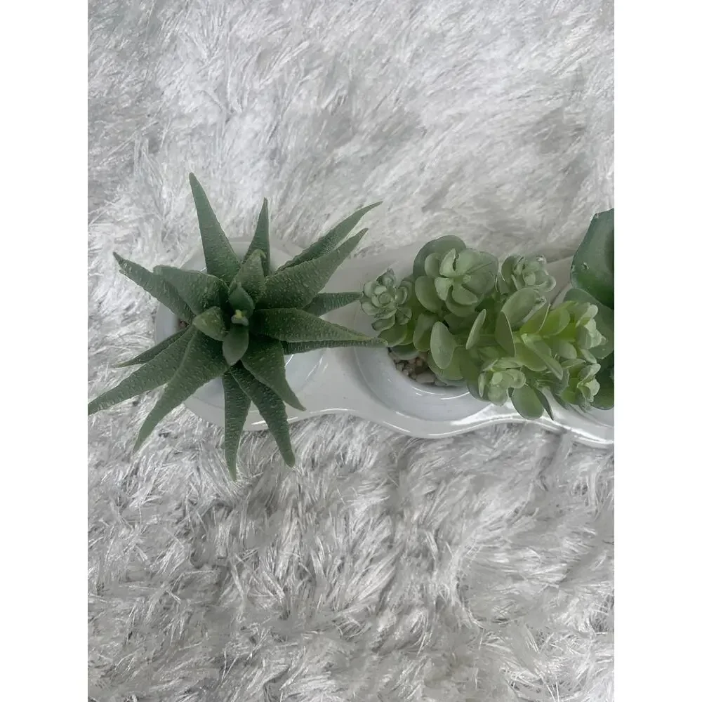Faux Succulent Three Plant Modern Planter 3 x 9